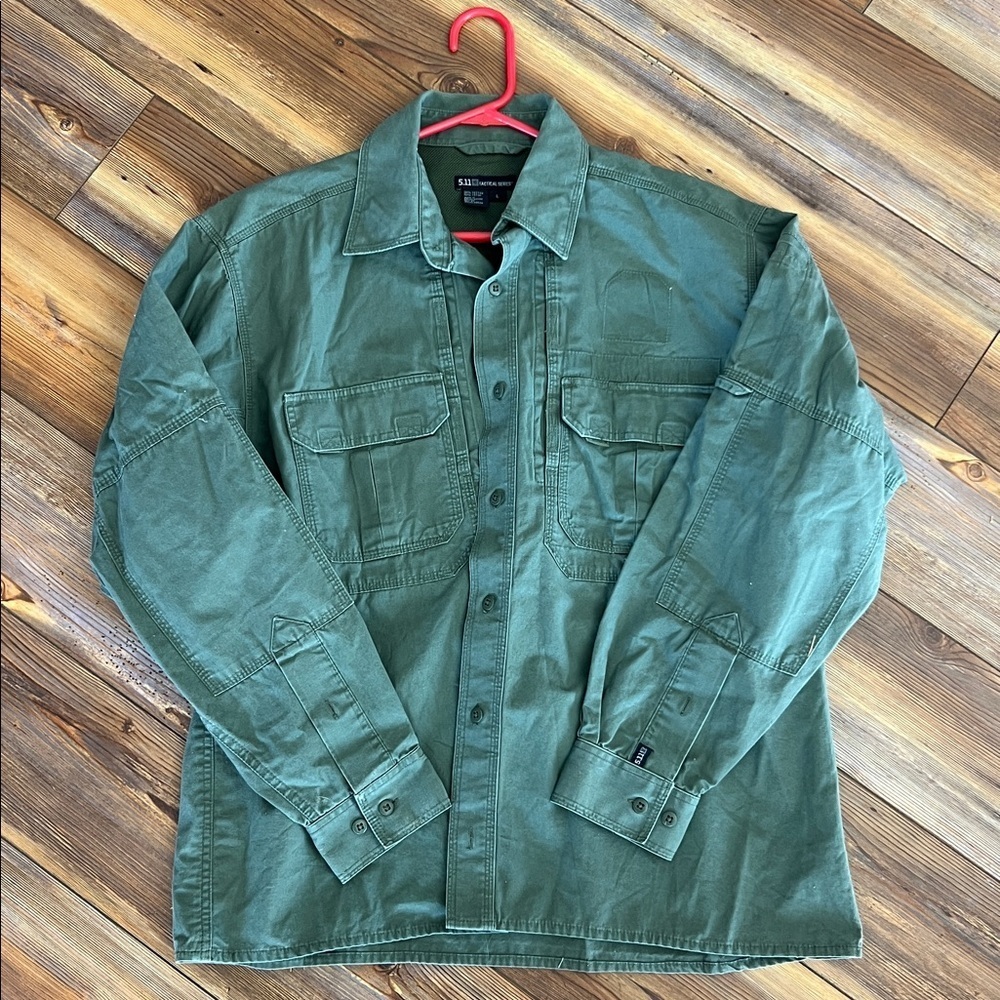 5.11 Tactical Army Green Long Taclite Pro Long Sleeve Button Down Shirts - Picture 2 of 7